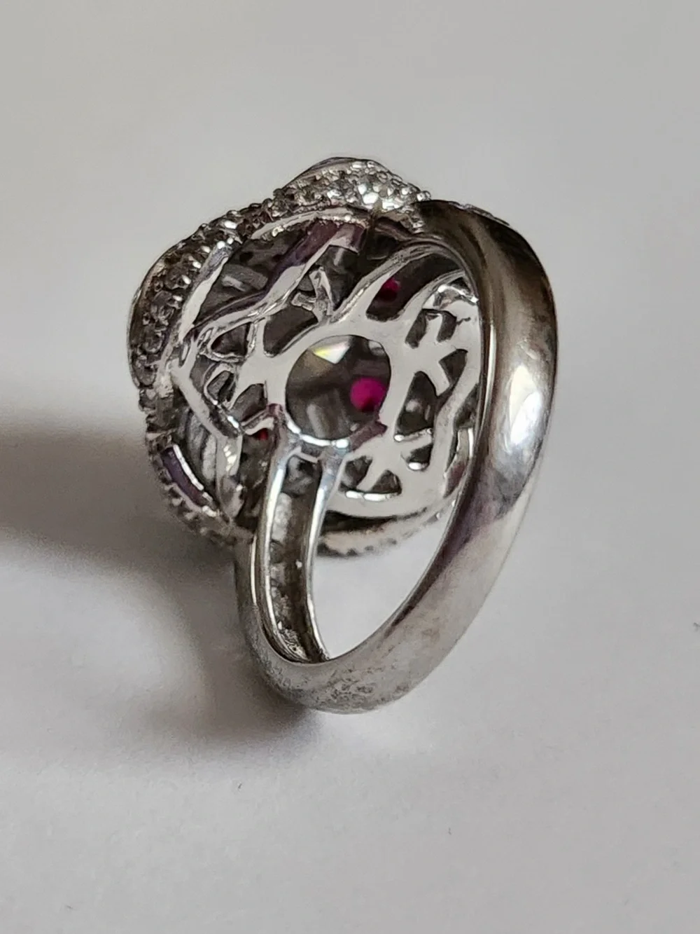 Jean Dousset JD Ruby Colored CZ Cocktail Ring 925 Sterling Silver Size 6